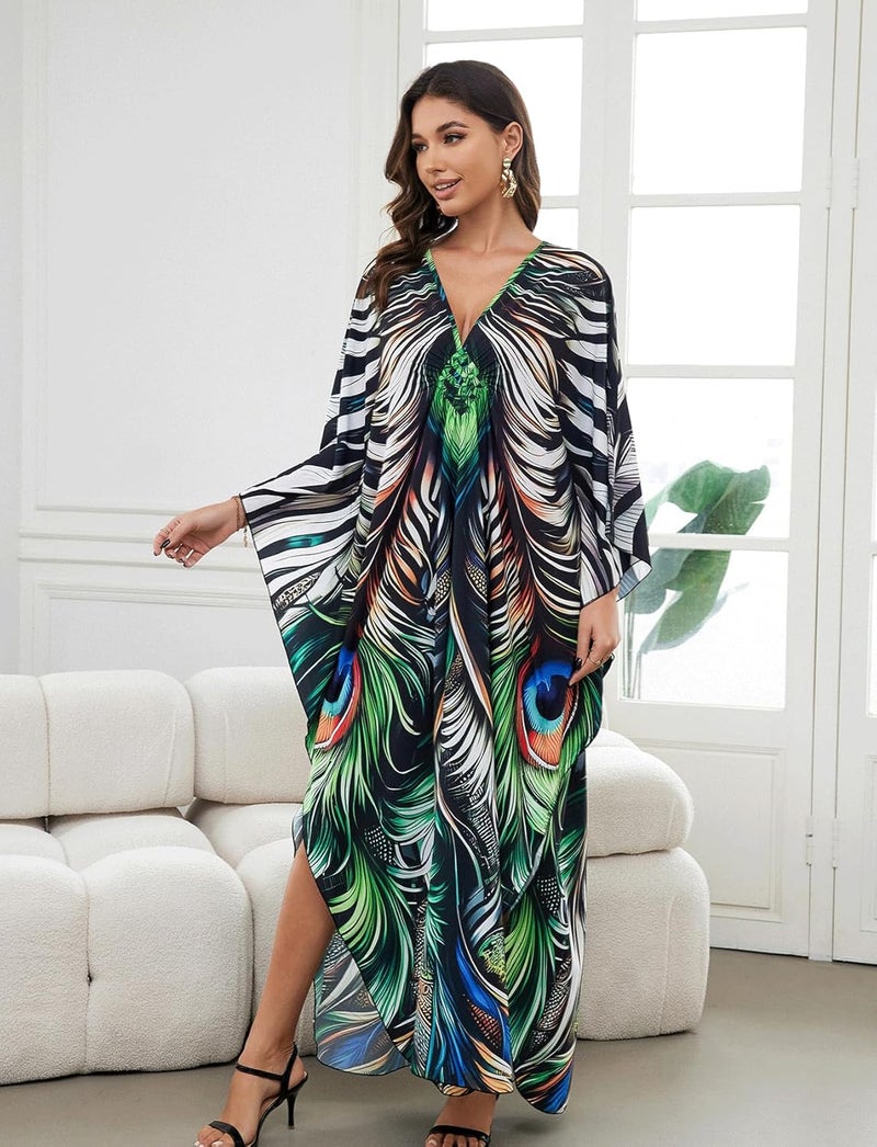 KECVOT Kaftan Dresses for Women Plus Size Batwing Sleeve Caftans Long Bathing Suit Cover Up Maxi Beach Dress Loungewear - Image 3